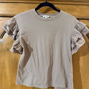 Sugar Lips- Ruffle Sleeve Crewneck Top - khaki